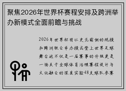 聚焦2026年世界杯赛程安排及跨洲举办新模式全面前瞻与挑战 聚焦2026年世界杯赛程安排及跨洲举办新模式全面前瞻与挑战
